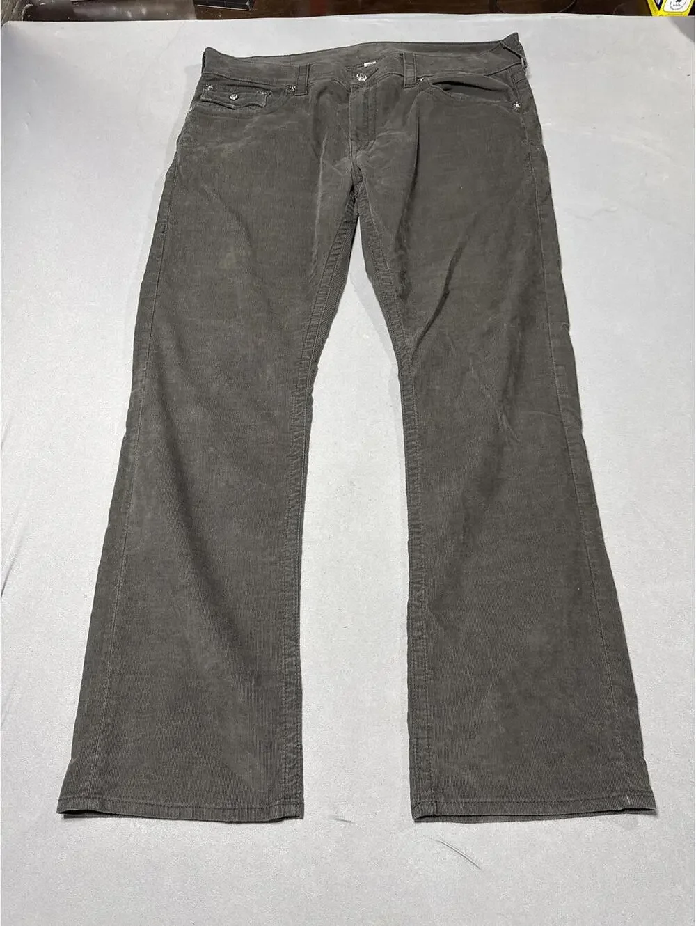 True Religion Pants Mens 38 Ricky Corduroy Straight Grey Y2K